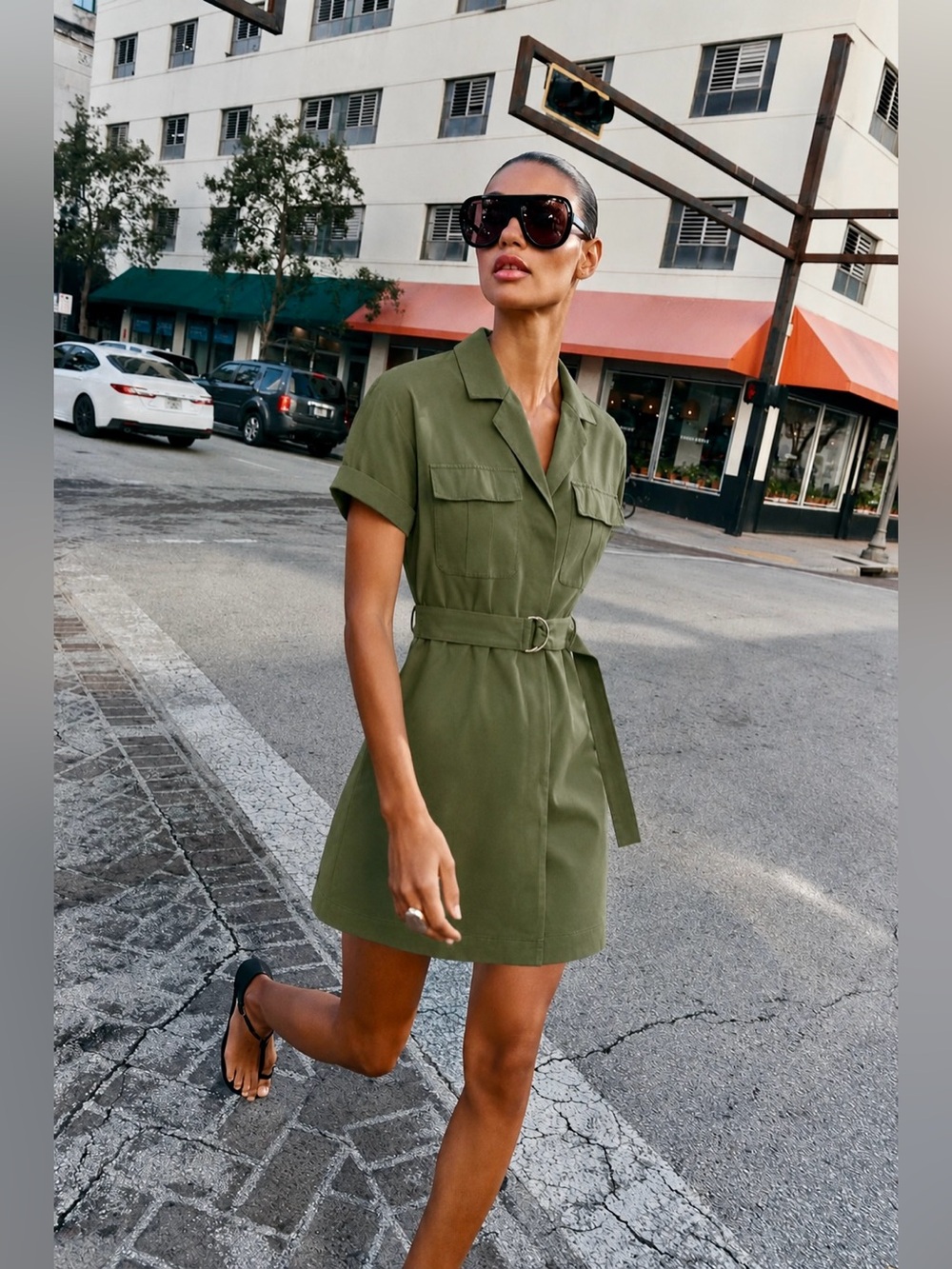 NWT ZARA Utility Belted Short Sleeve Casual Streetwear Pocketed Dress